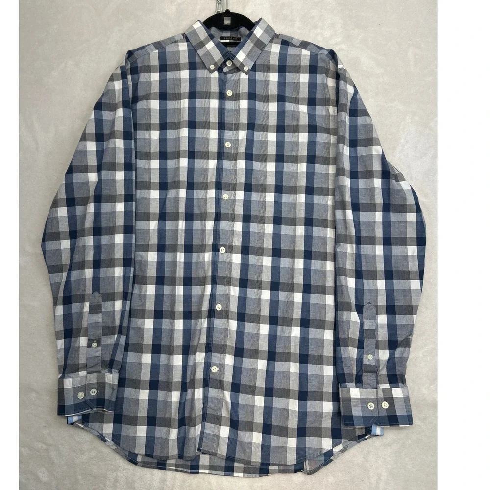 Banana Republic Button Down Shirt Mens XL Blue Plaid Grant Fit Supima Cotton